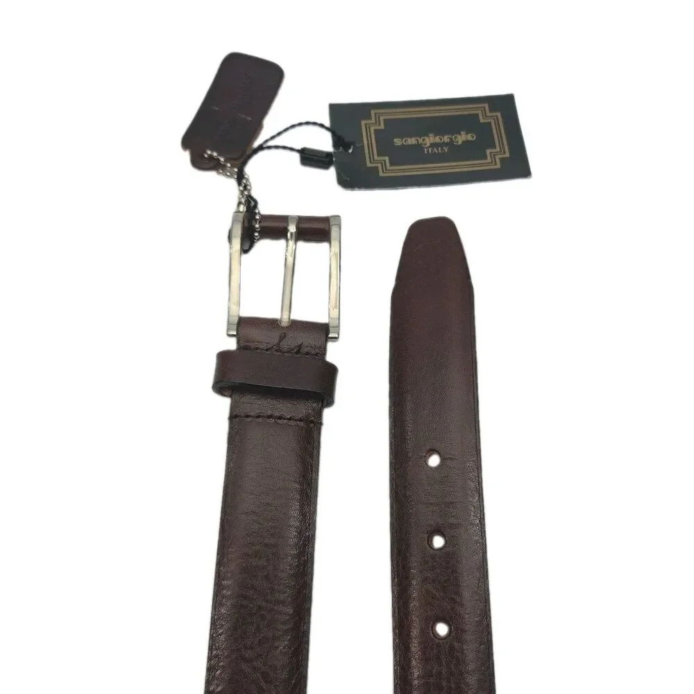 Sangiorgio Belt Brown Leather Men Size 34 Silber Buckle Made in Italy NEW